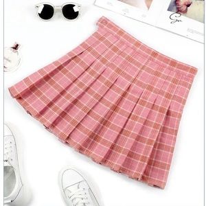 Pink plaid pleated cosplay skirt anime Japanese mini skirt school girl
